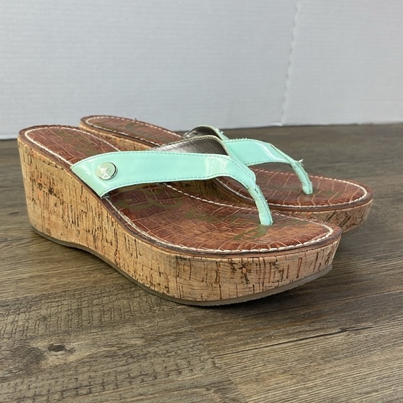 Sam Edelman Women’s Romy Cork Wedge Sandal, Teal and brown, size 7 - Picture 6 of 11